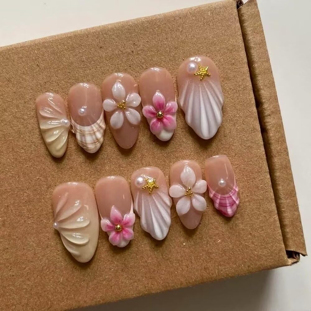 MAGLFELL uñas almendra 3D Frances para un acabado elegante.