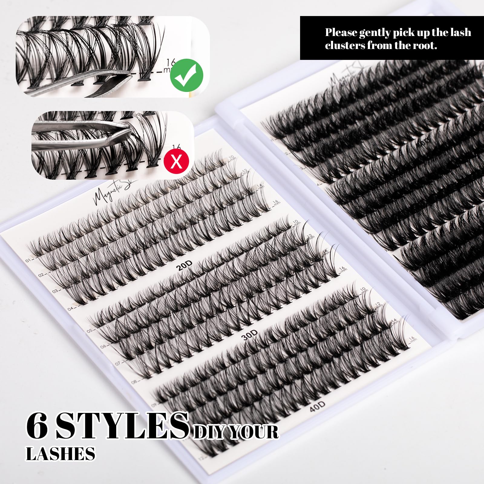 Magnetic SL estilos de pestañas en bandeja, 6 opciones para natural o dramático.