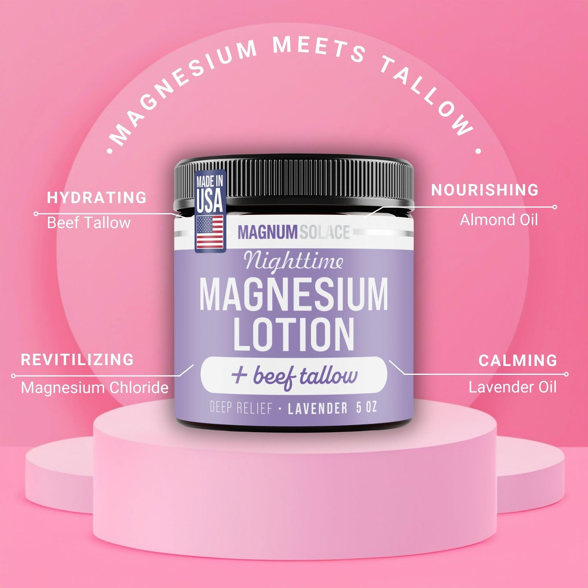 Magnum Solace envase sebo de res hidratación suave que se absorbe sin grasa.