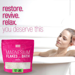 Magnum Solace magnesium flakes being poured for a relaxing bath