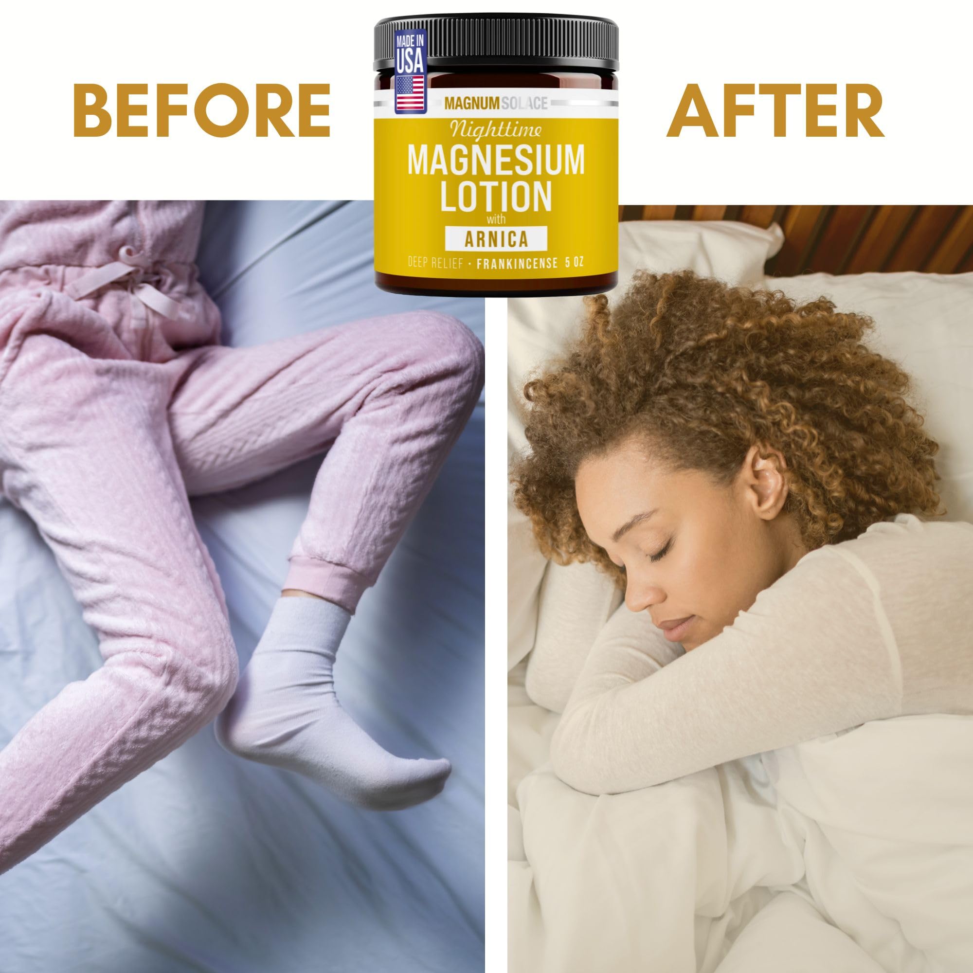 Uso en piernas y pies para relajación nocturna con Magnum Solace.