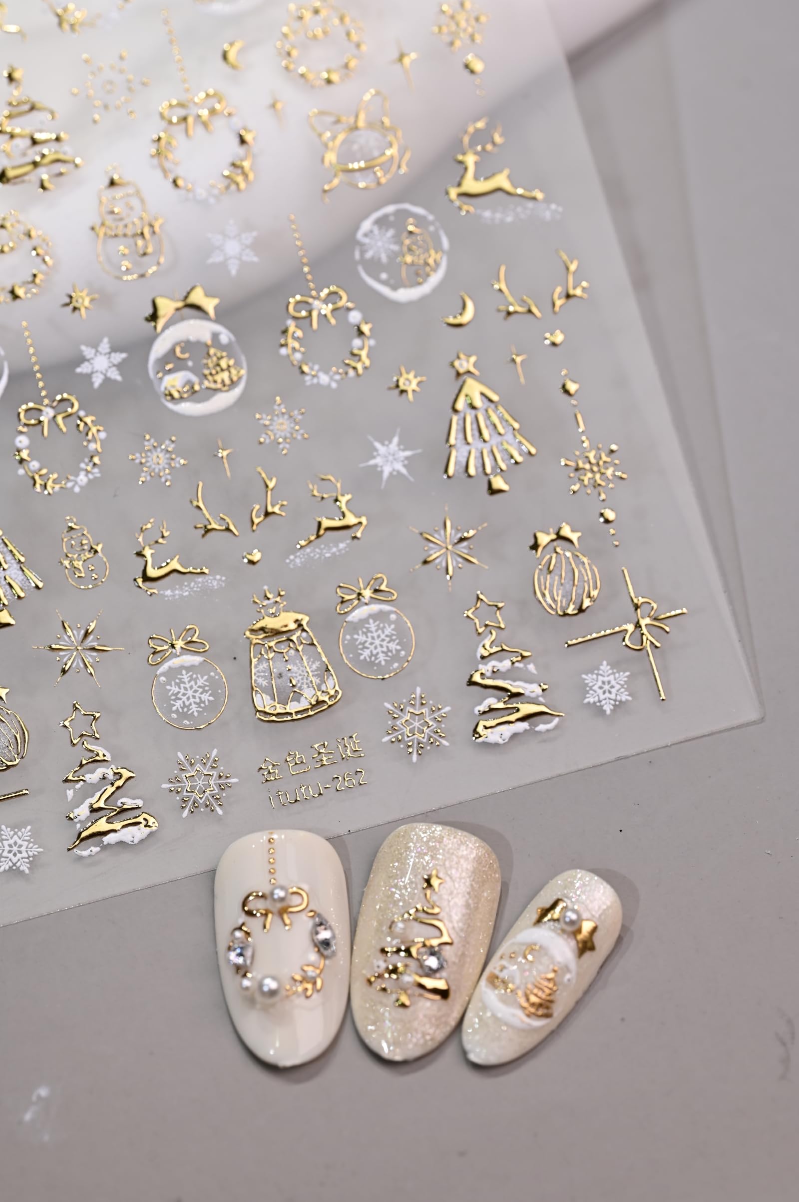 Maigitur cristales dorado Navidad uñas, aporta brillo festivo y lujo.