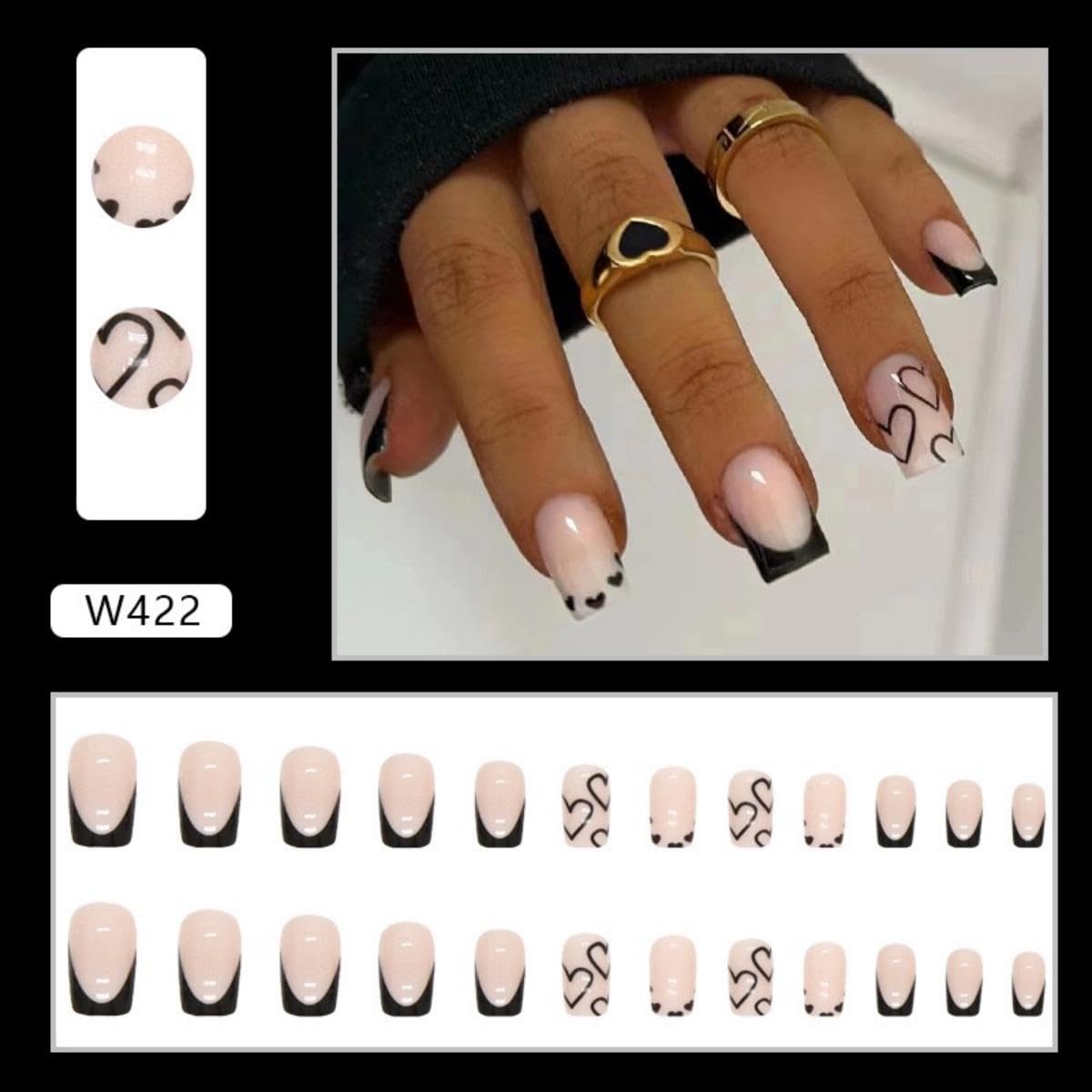 Maigitur diseño de corazón en uñas negras para un estilo romántico y moderno