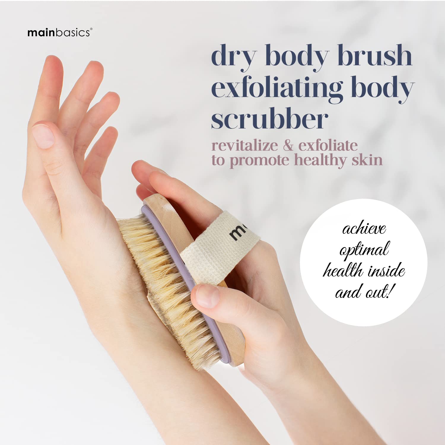 MainBasics cepillo seco corporal con cerdas naturales para exfoliar suavemente la piel