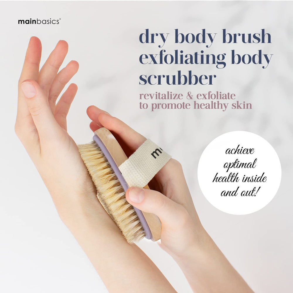 MainBasics cepillo seco corporal con cerdas naturales para exfoliar suavemente la piel