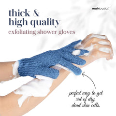 Guante exfoliante MainBasics de fibra sintética para mayor durabilidad en la ducha.