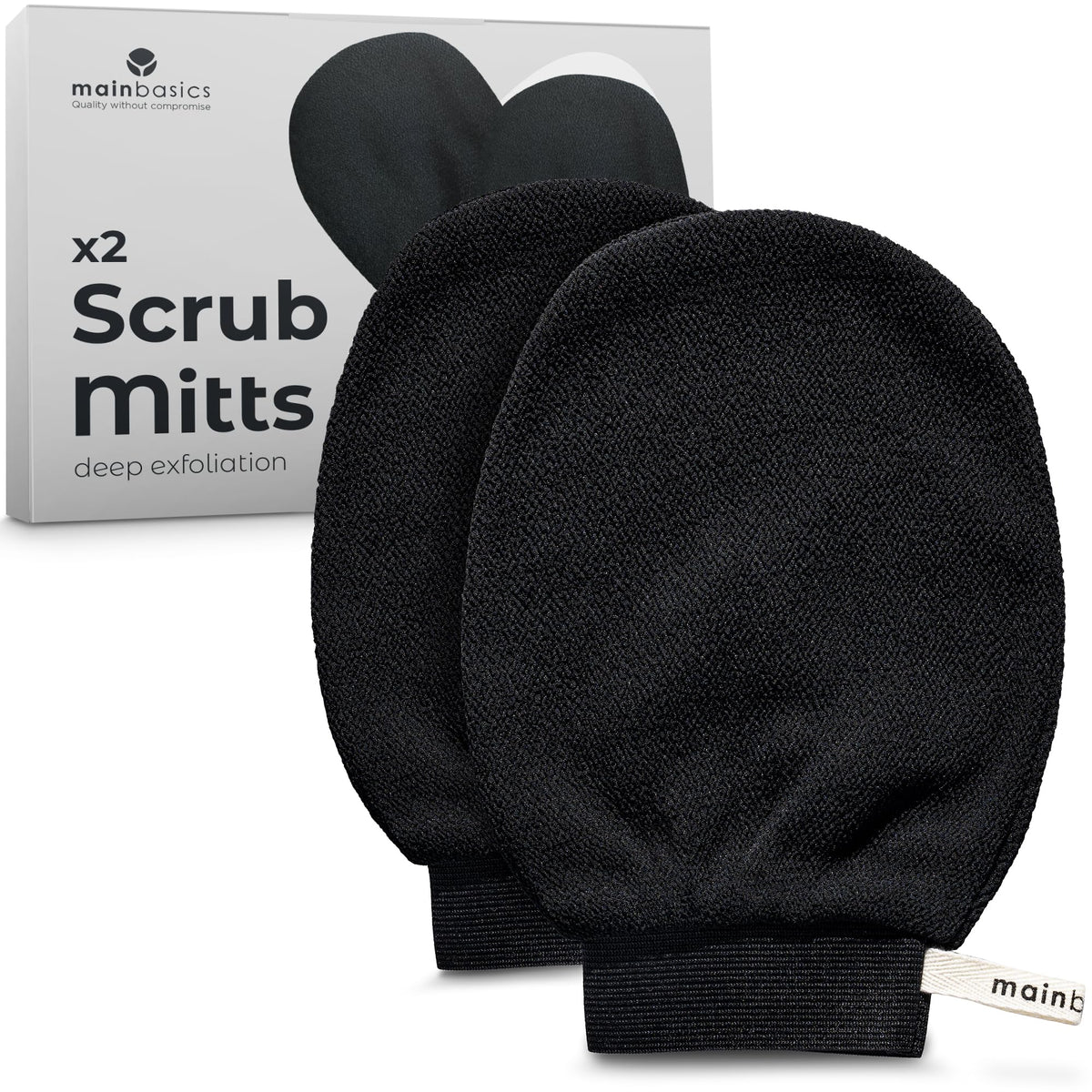 MainBasics guantes exfoliantes en la ducha exfolian suavemente la piel.