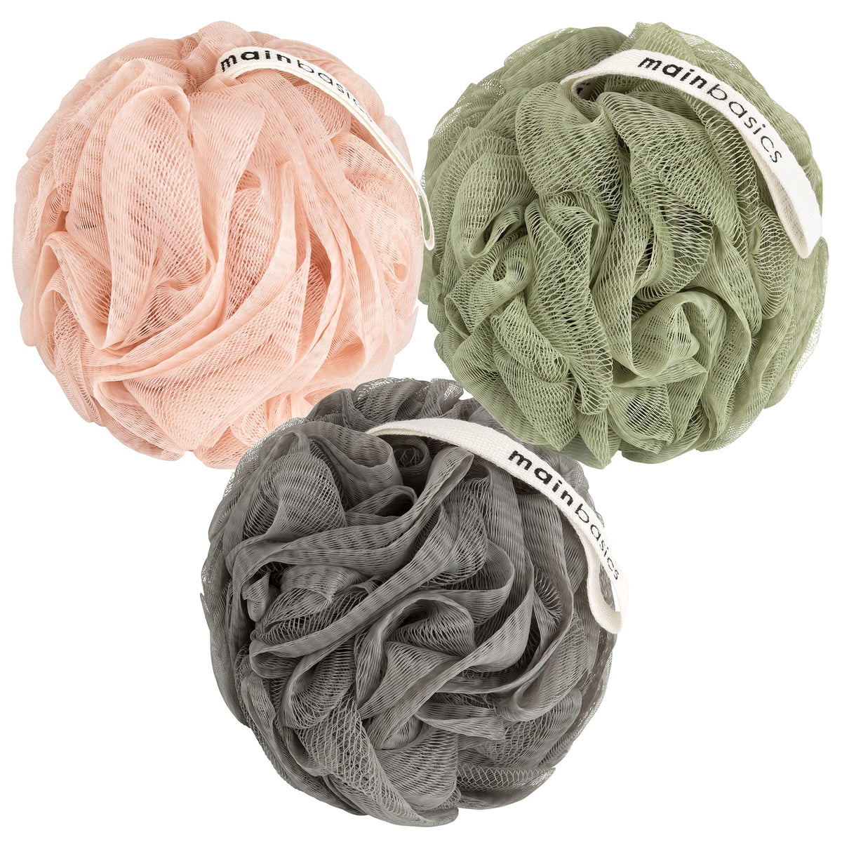 MainBasics lufa set de 3 con textura fina para exfoliar suavemente durante la ducha