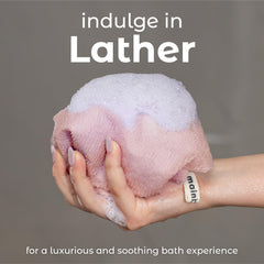MainBasics toalla exfoliante para ducha, diseño de secado rápido y cuerdas para colgar.