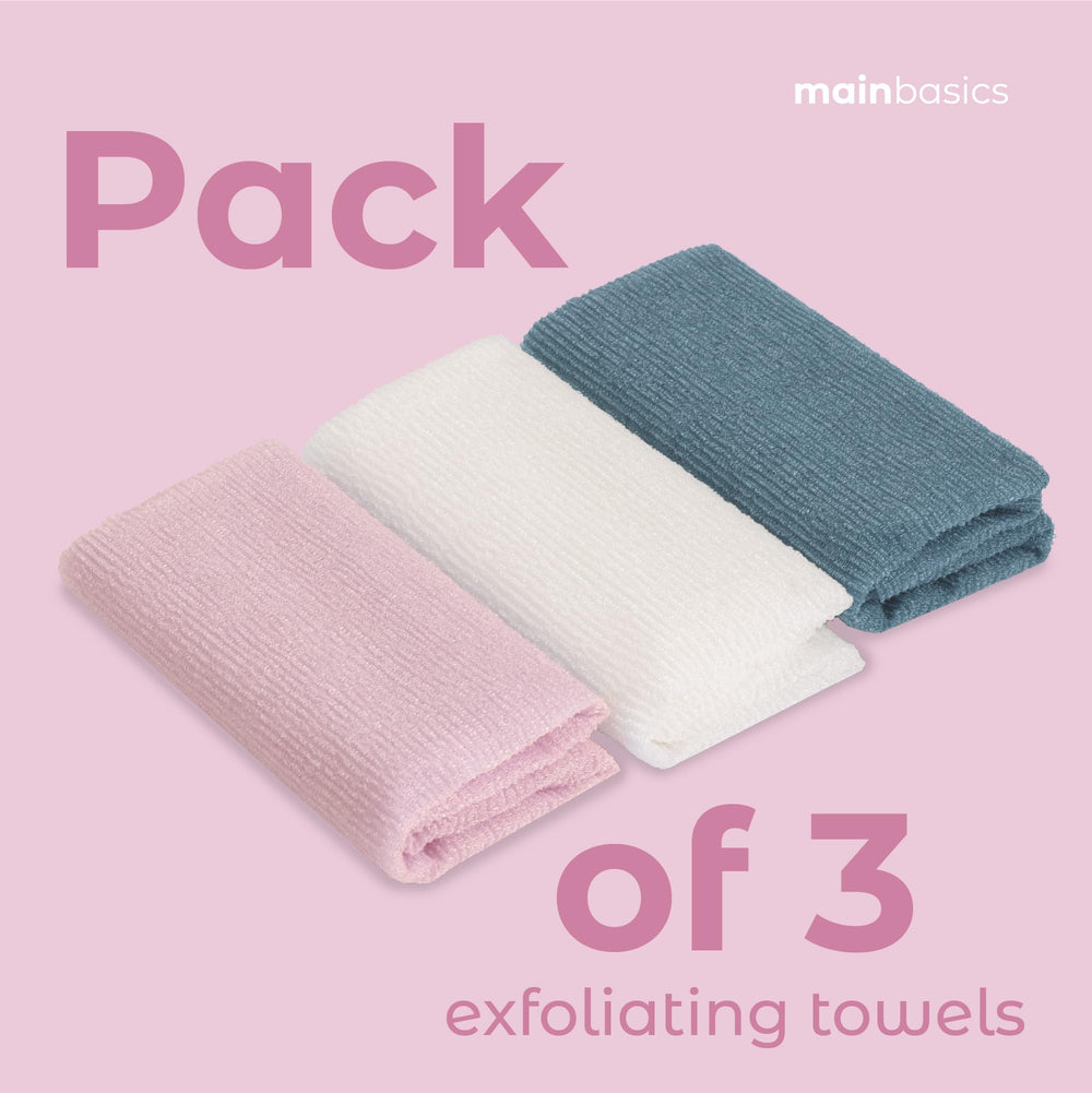 MainBasics toalla exfoliante para ducha, tamaño 90 x 30 cm para mayor alcance.