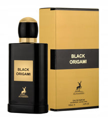 Maison Alhambra Black Origami: botella vertiendo, fragancia duradera para ocasiones nocturnas y eventos especiales.