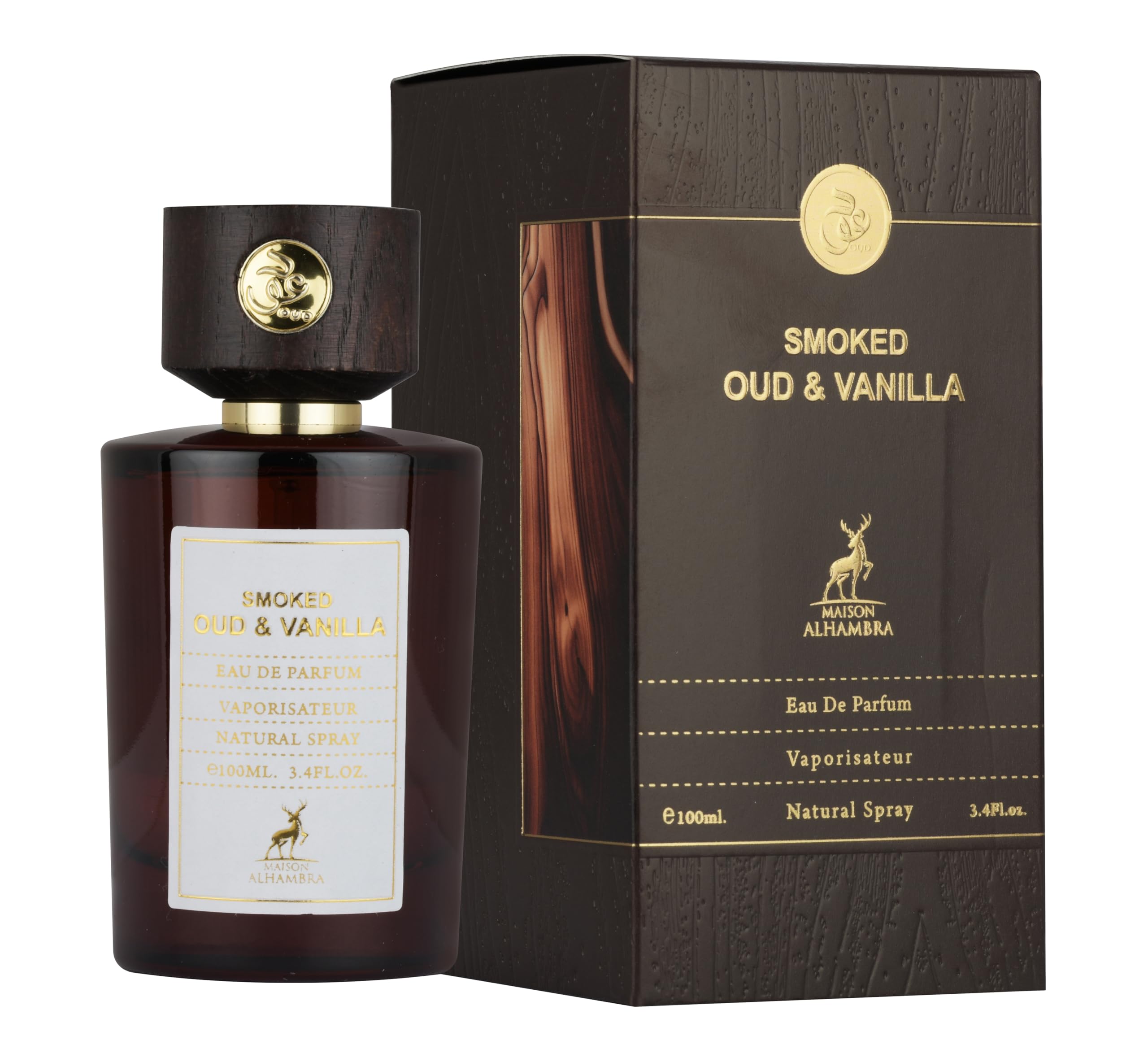 Maison Alhambra botella, detalle de oud y vainilla para ocasiones formales.