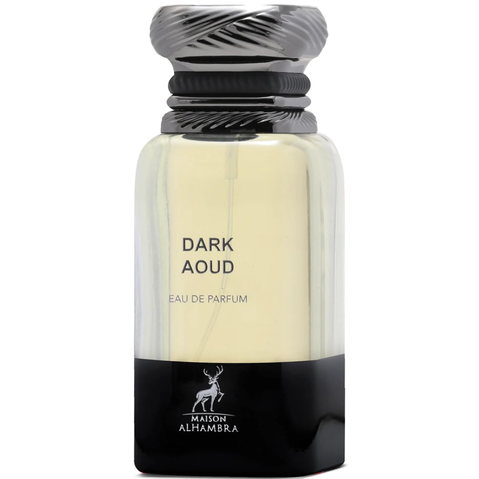 Maison Alhambra Dark Aoud, botella con diseño moderno, perfecta para veladas elegantes