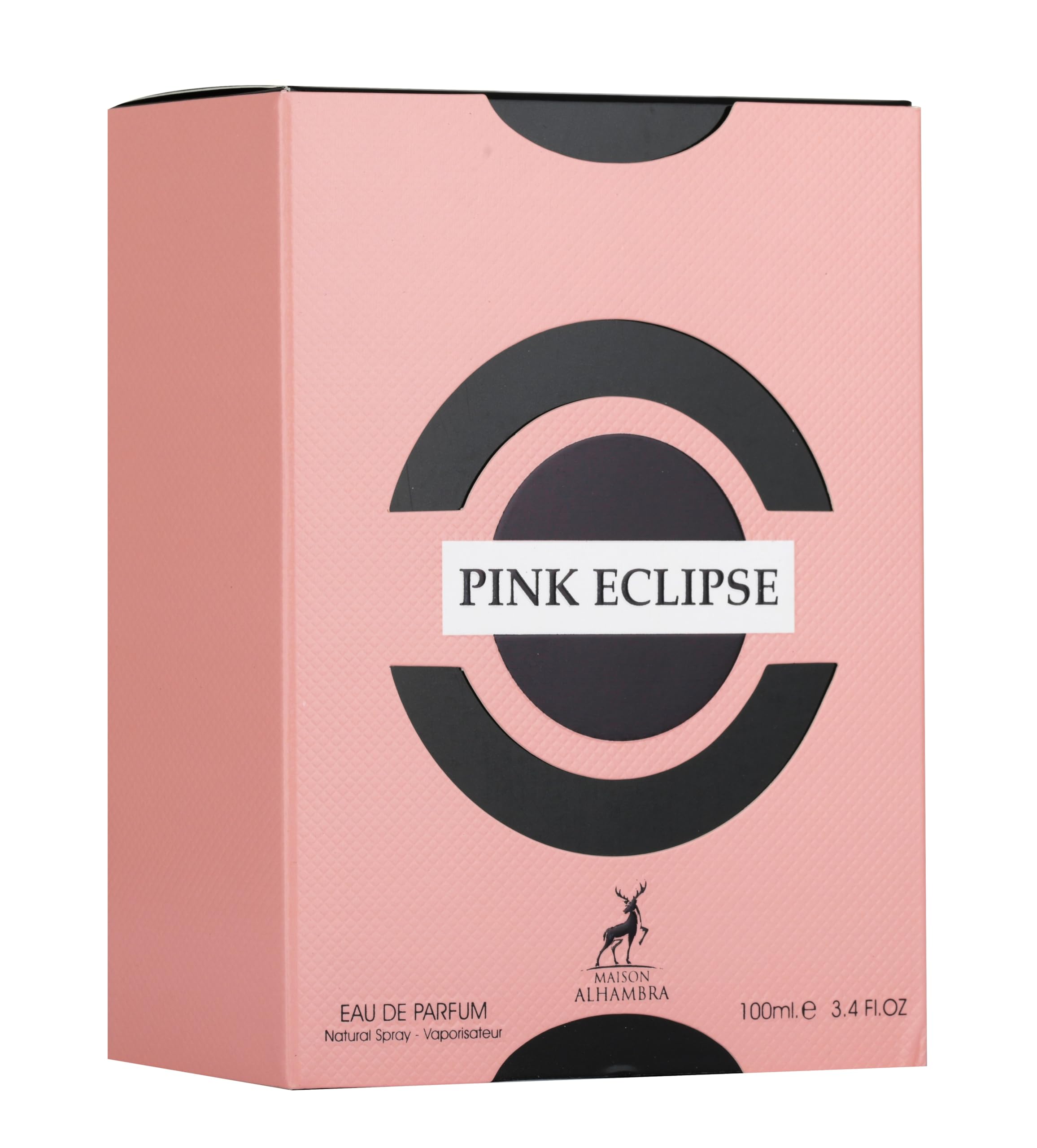 Maison Alhambra Eclipse Rosado, detalle del frasco que irradia sofisticación.