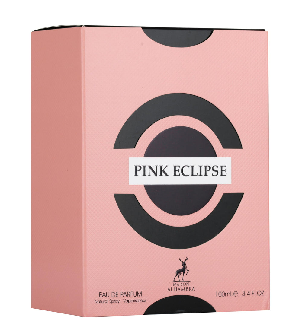 Maison Alhambra Eclipse Rosado, detalle del frasco que irradia sofisticación.