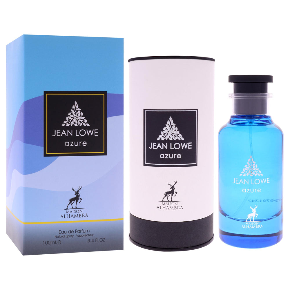Jean Lowe Azure, etiqueta visible que identifica una fragancia floral especiada.