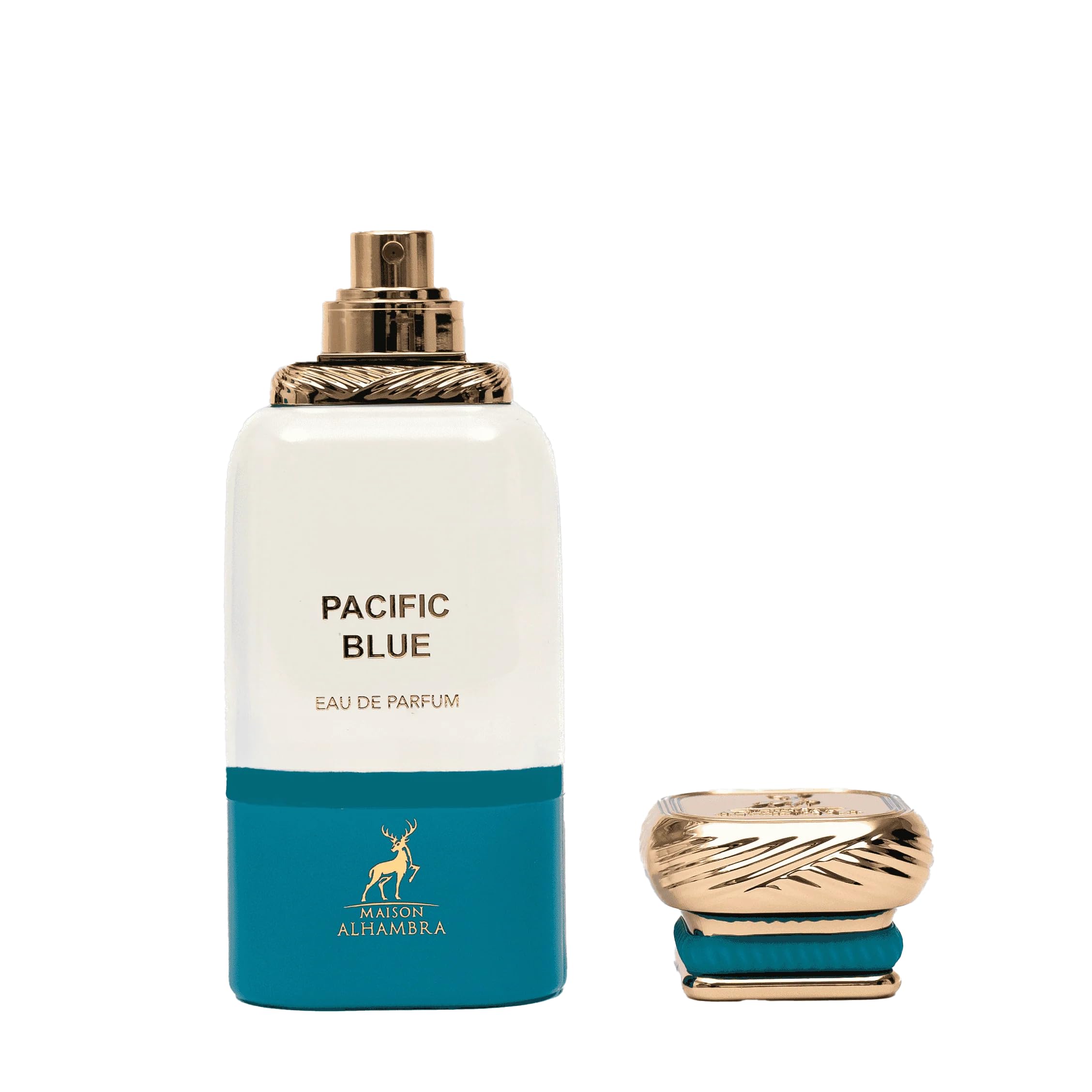 Maison Alhambra Pacific Blue EDP: empaque elegante que inspira sofisticación diaria.