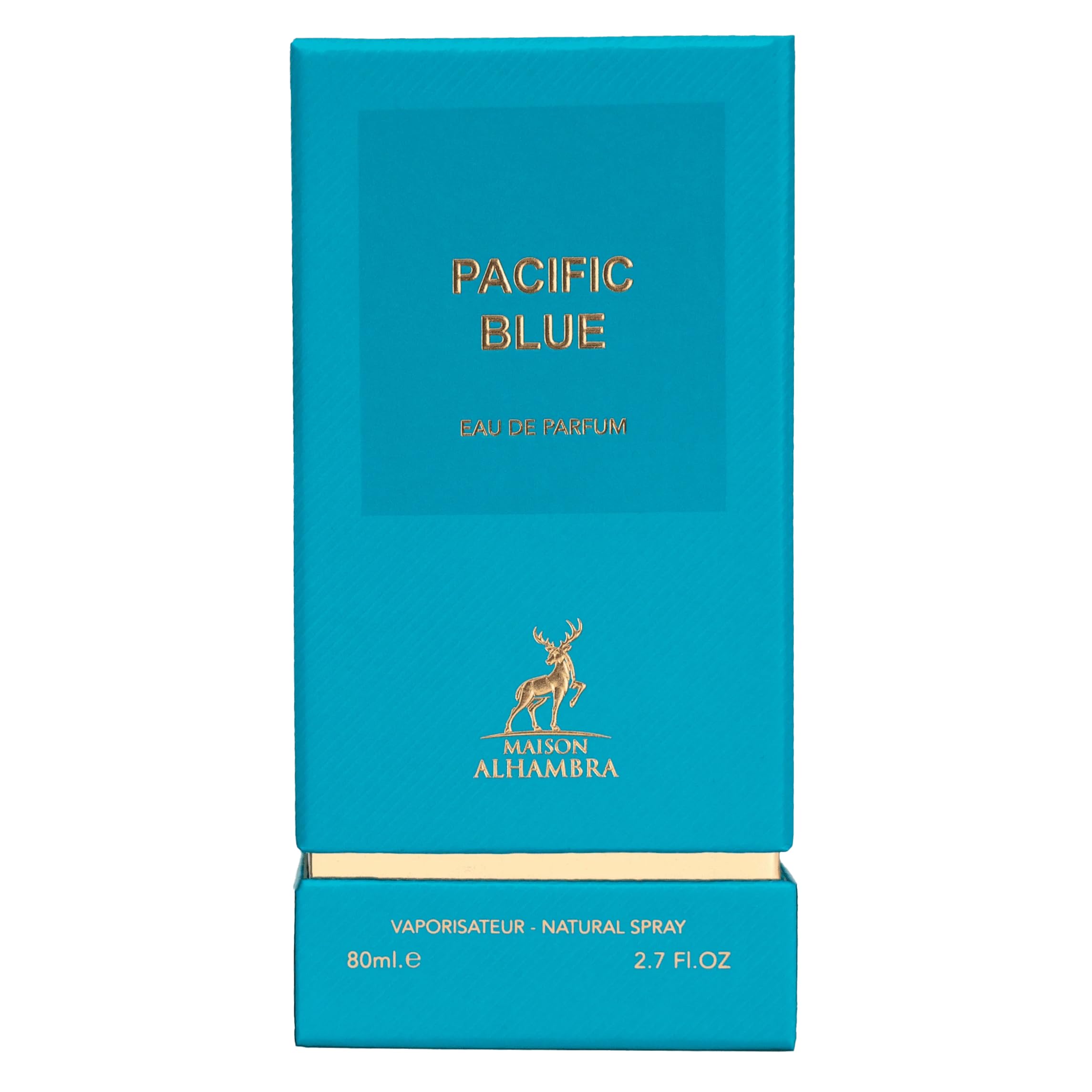 Maison Alhambra Pacific Blue EDP: etiqueta distintiva para colección premium.