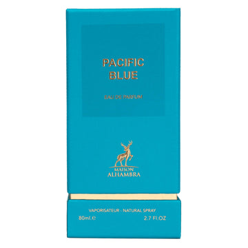 Maison Alhambra Pacific Blue EDP: etiqueta distintiva para colección premium.