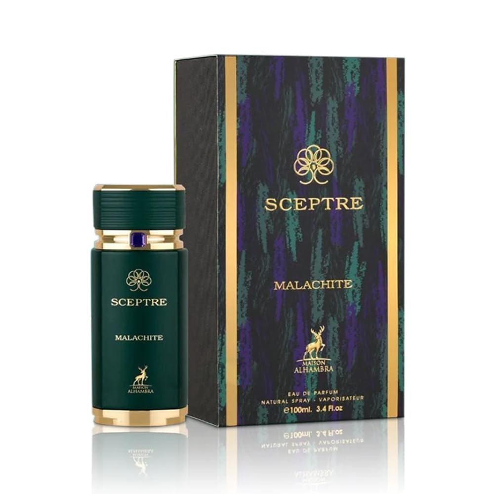 Maison Alhambra Sceptre Malachite: etiqueta y empaque que evocan lujo y exclusividad.