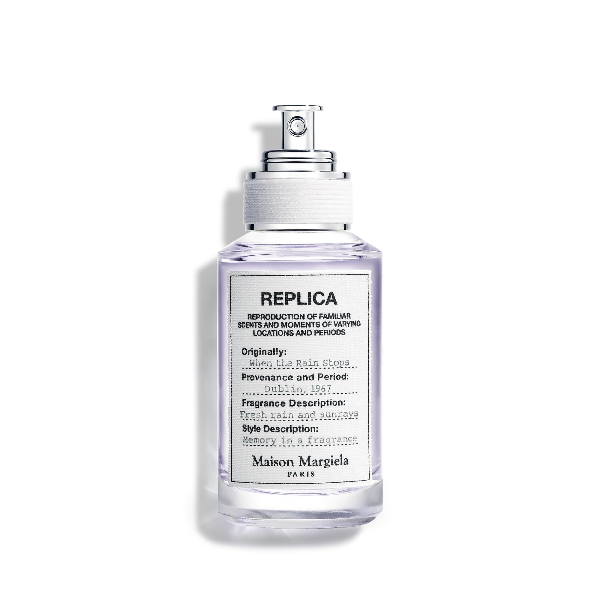 Maison Margiela Replica When the Rain Stops, botella minimalista para uso diario y frescura duradera.