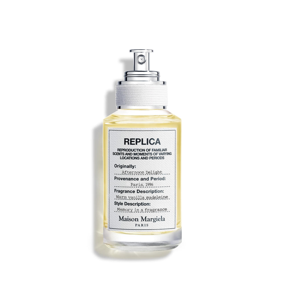 Maison Margiela Replica Afternoon Delight, frasco-vertido, experiencia cálida para tardes de otoño.