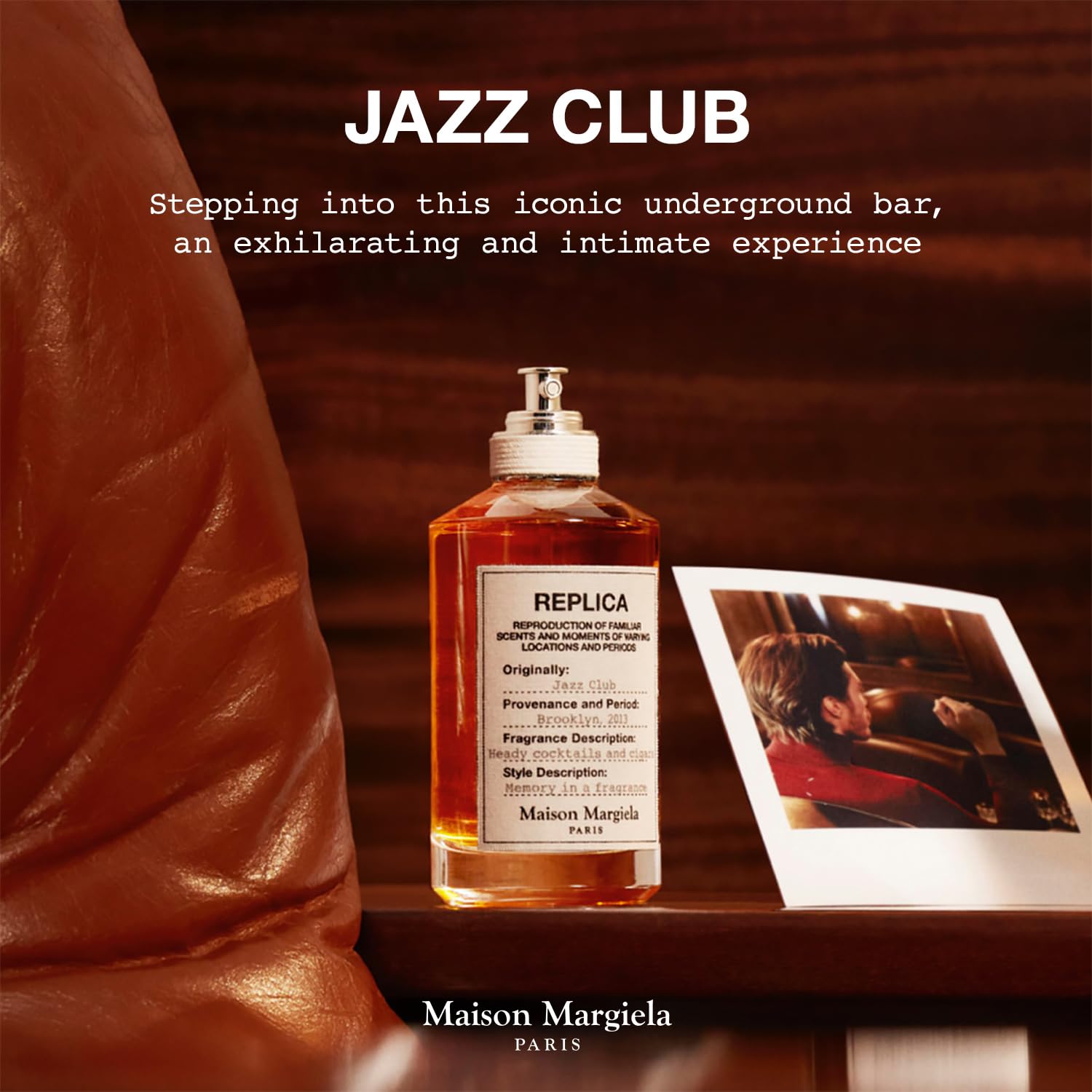 Maison Margiela Replica Jazz Club, empaque caja, presentación sofisticada para colección.