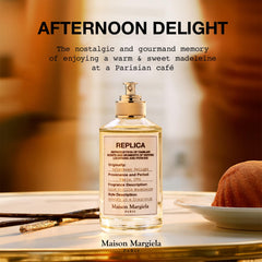 Maison Margiela Replica Afternoon Delight, notas-de-vainilla, aroma cremoso para confort diario.