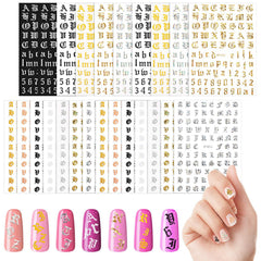 Maitys hojas letras uñas alfabeto inglés antiguo dorado para decoración