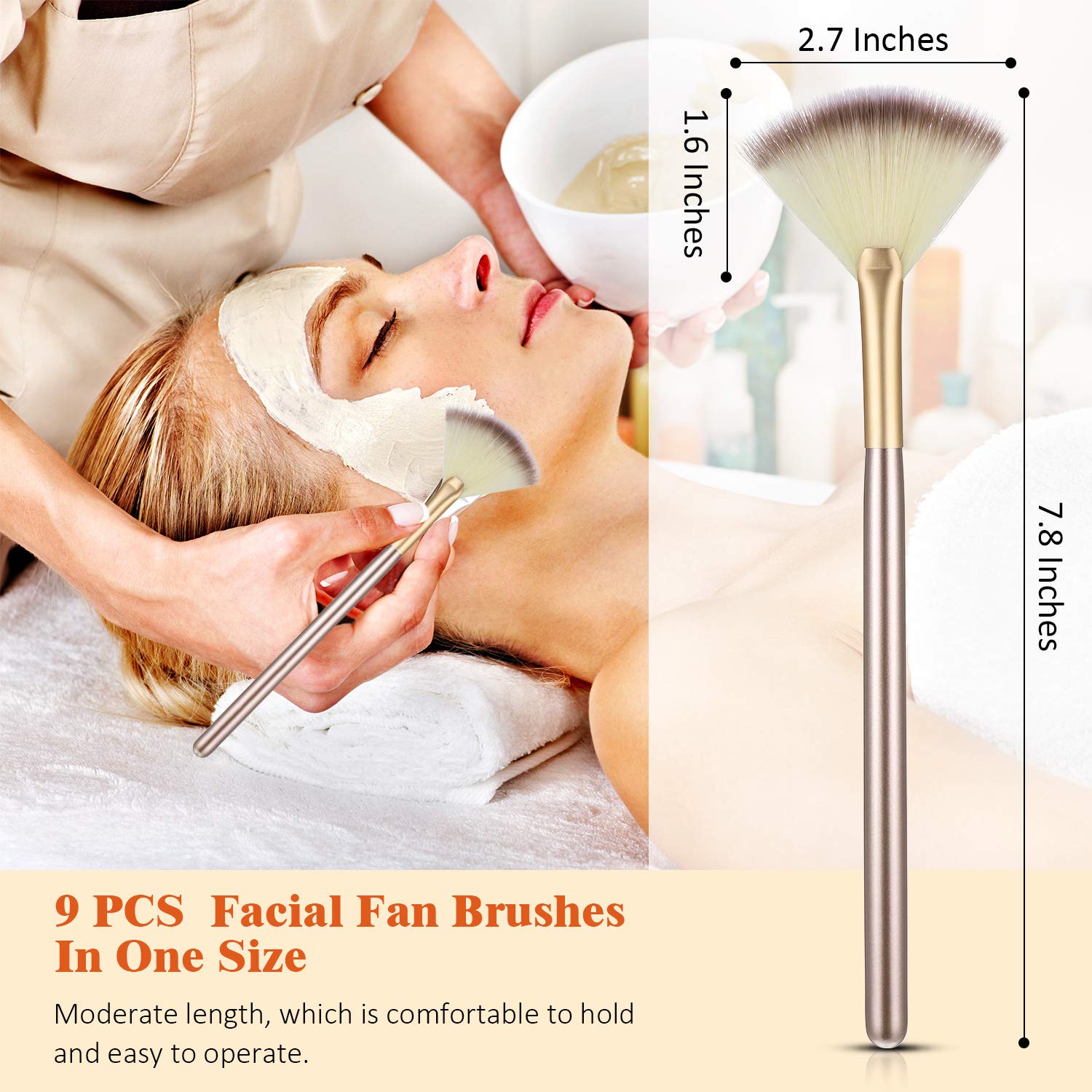Maitys pincel fan facial con mango de madera, agarre cómodo y estable.