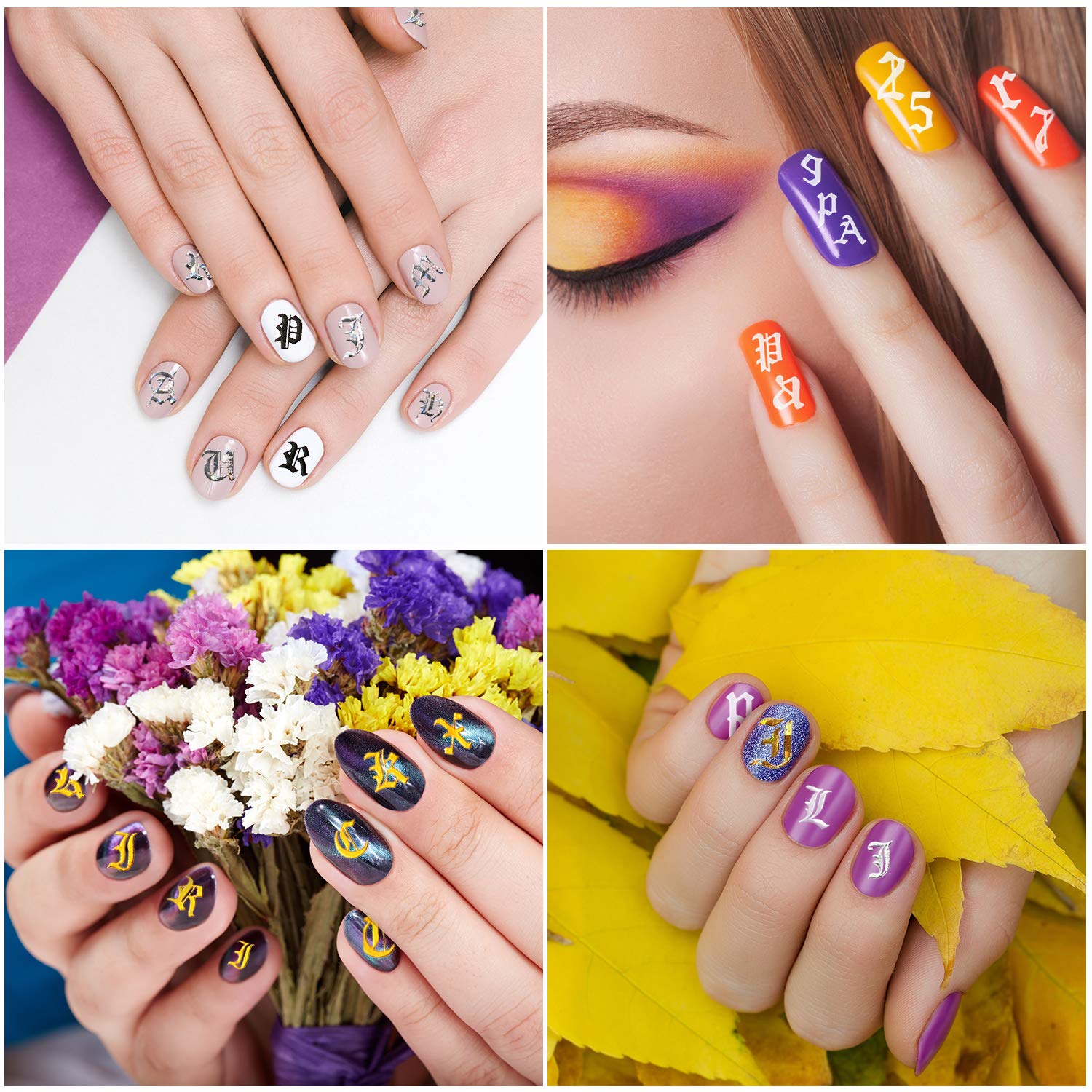 Maitys set de letras para uñas inglés antiguo dorado para manualidades