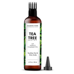 Majestic Pure: aceite de árbol de té, frasco vertido para aplicación limpia.