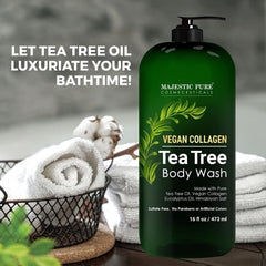 Ingredientes naturales Majestic Pure con aceite de árbol de té para cuidado suave.