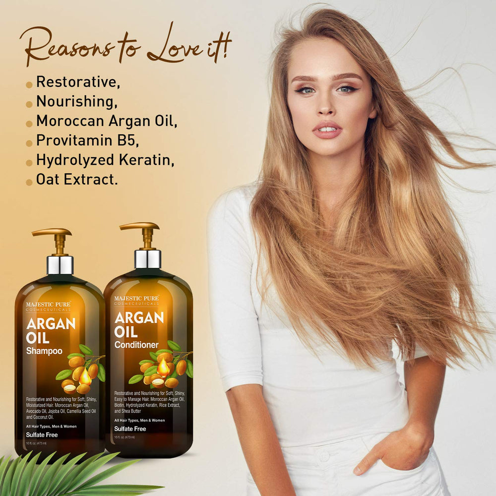 Majestic Pure Aceite de Argán e ingredientes: frasco, brillo natural.