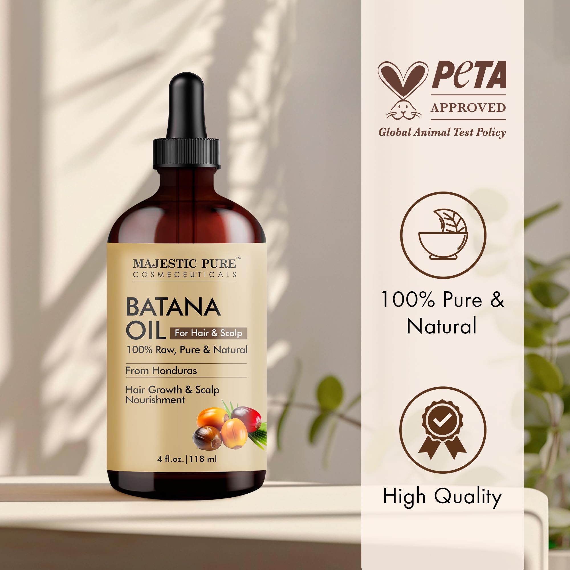 Majestic Pure Aceite de Batana masaje capilar para relajación y nutrición.