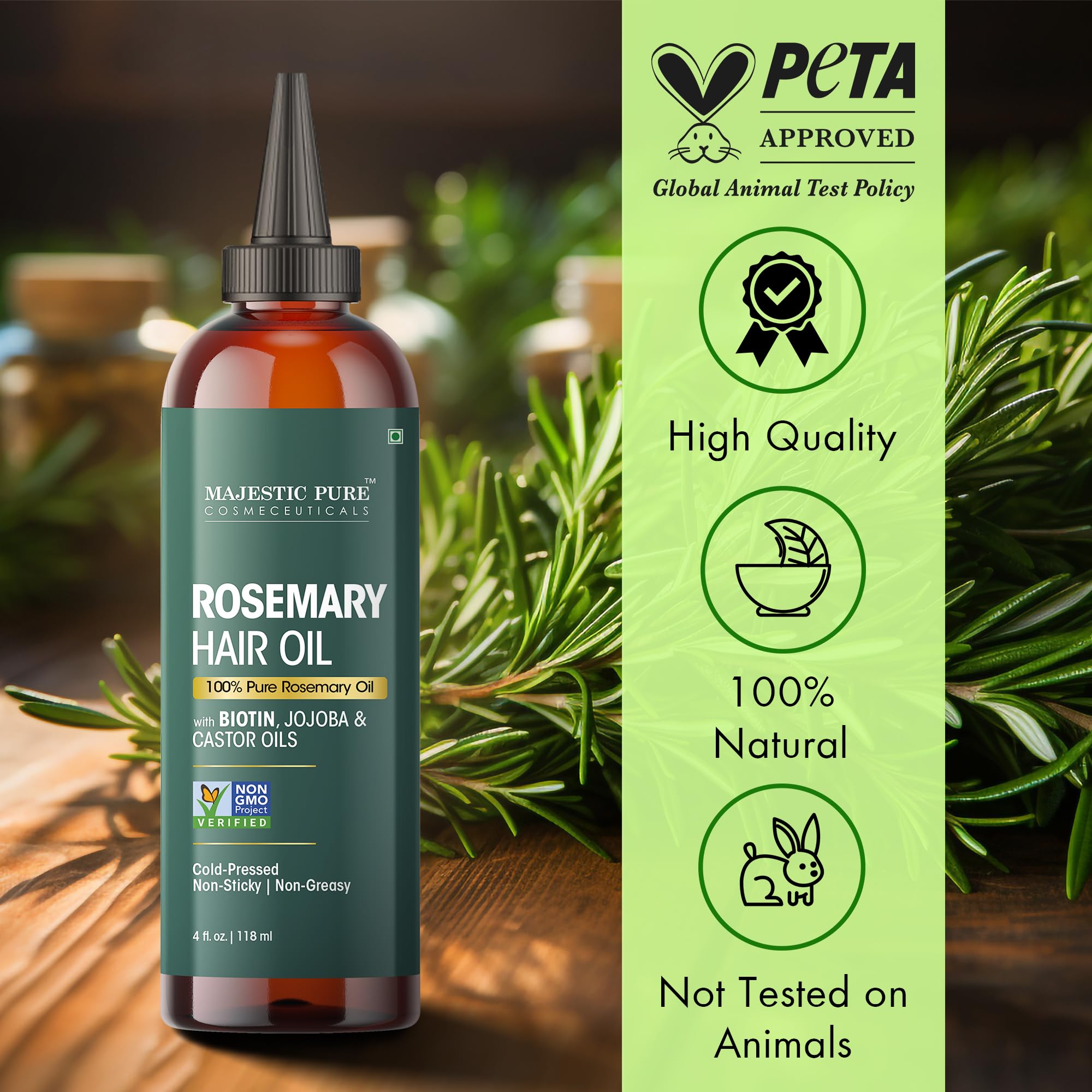 Majestic Pure Aceite de Romero: mezcla con jojoba para brillo y suavidad.