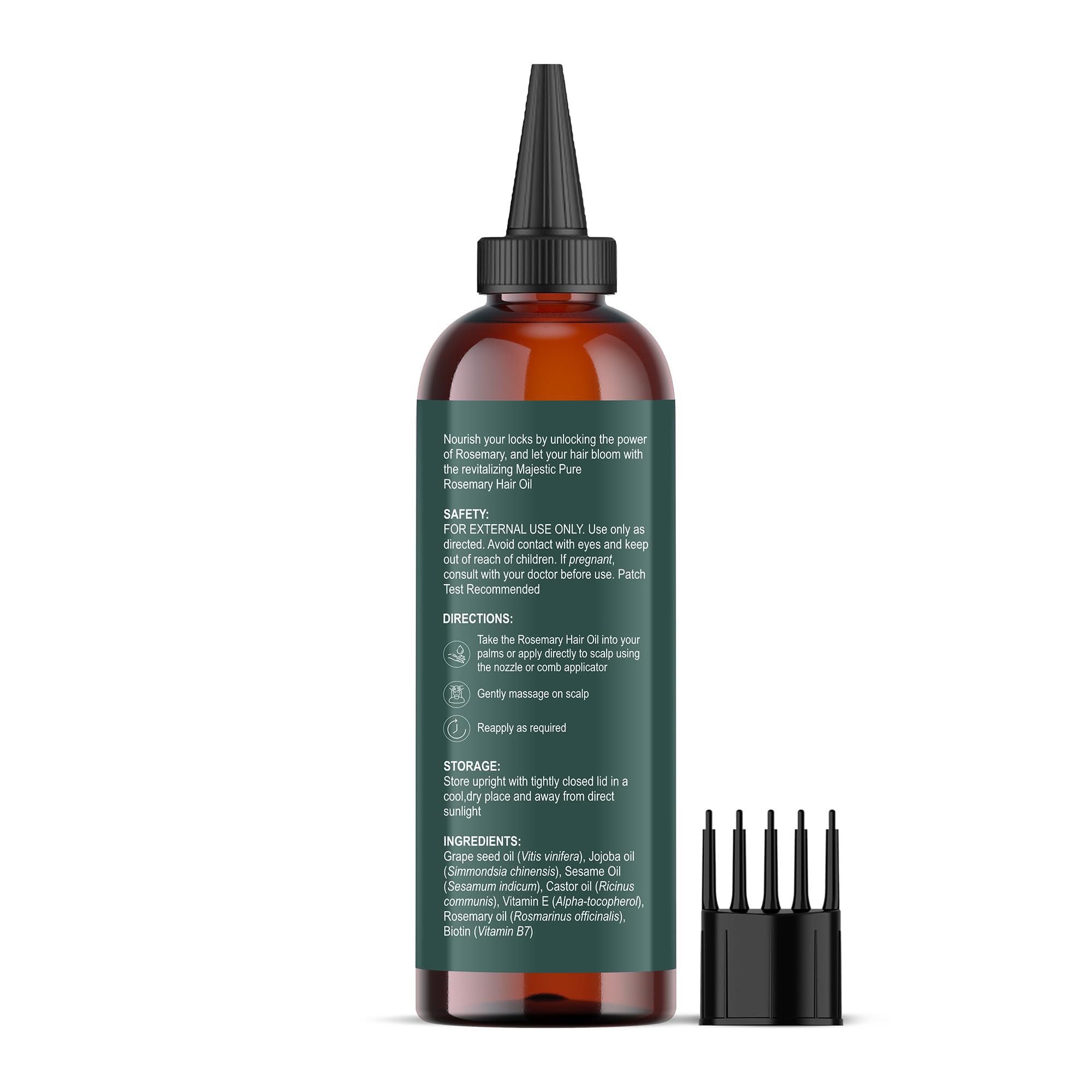 Majestic Pure Aceite de Romero: enriquecido con biotina, jojoba y aceite de ricino para nutrición capilar.