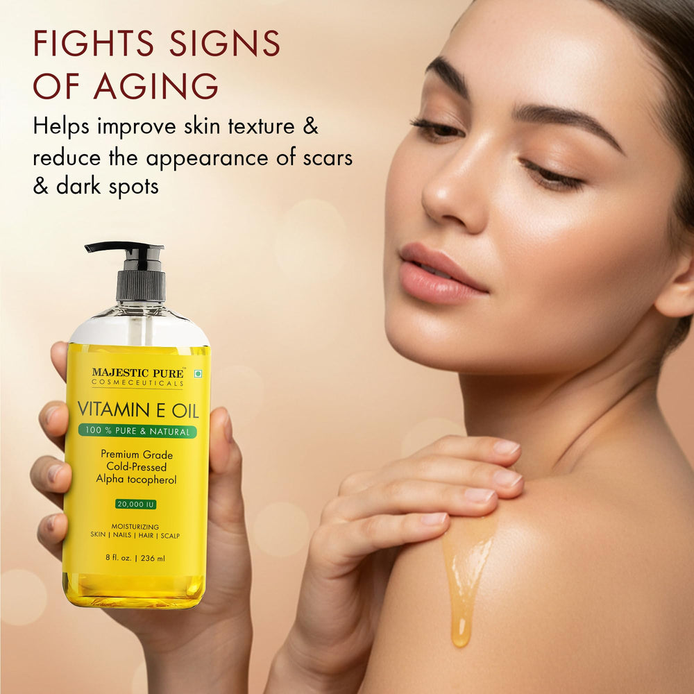 Majestic Pure Aceite de Vitamina E uso nocturno, piel renovada y sensación relajante