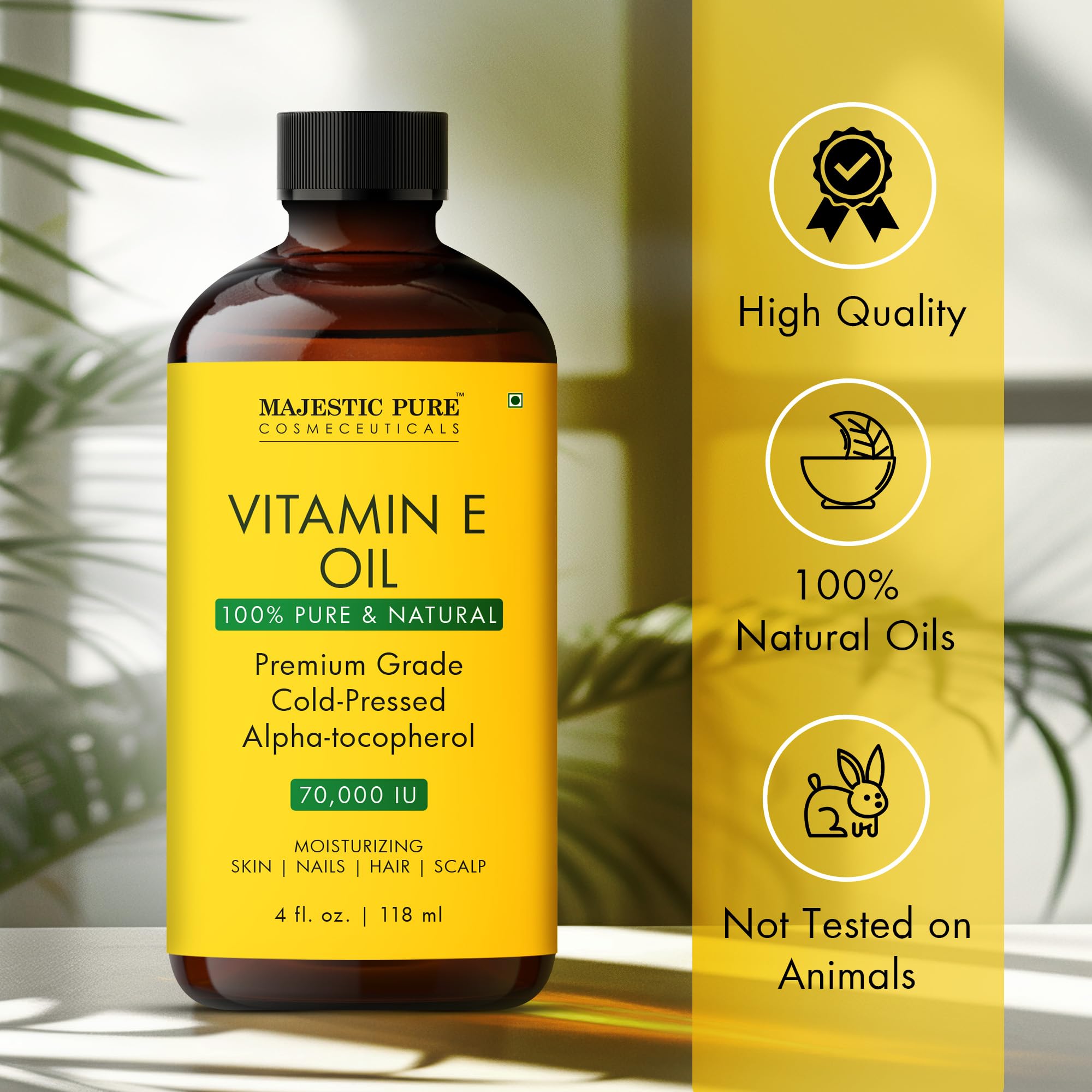 Majestic Pure Aceite de Vitamina E, cuidado corporal diario para piel tersa.