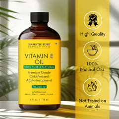 Majestic Pure Aceite de Vitamina E, cuidado corporal diario para piel tersa.