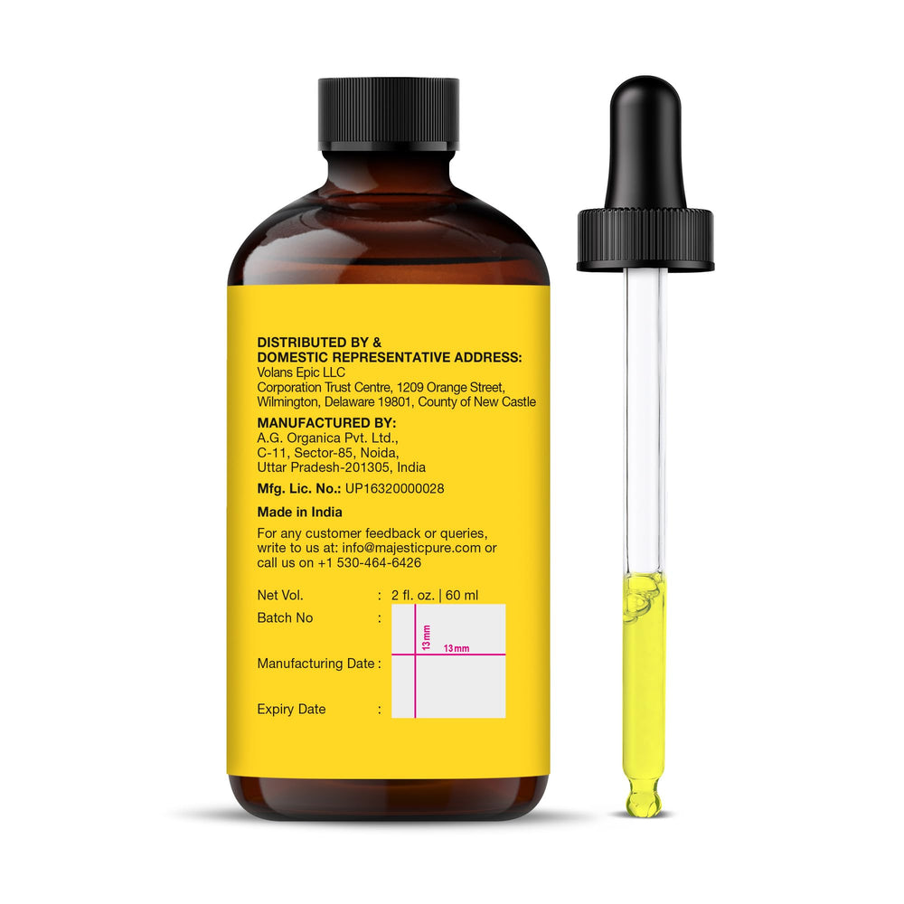 Majestic Pure Aceite Vitamina E etiqueta, fórmula sin aditivos