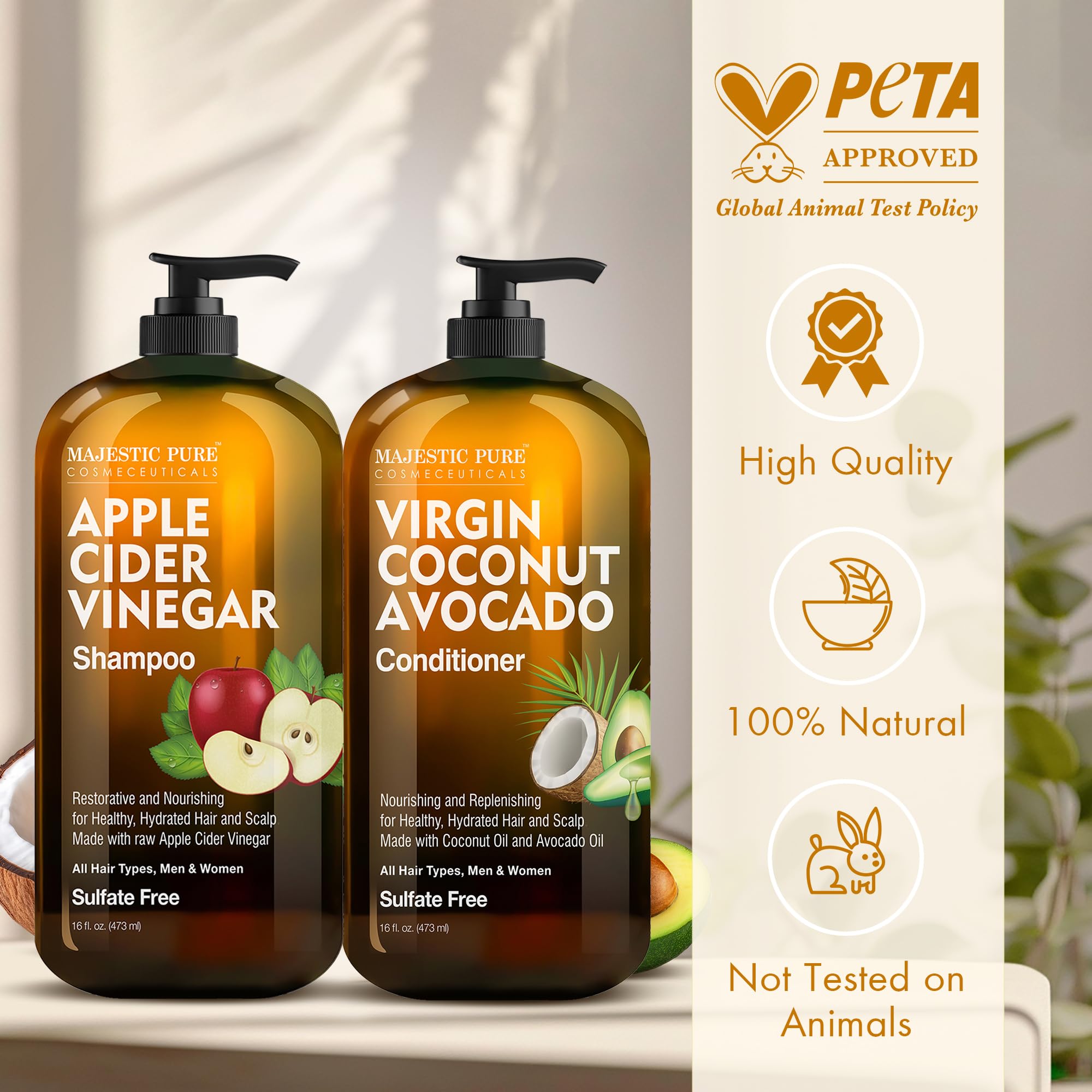Detalle del acondicionador Majestic Pure dejando cabello sedoso