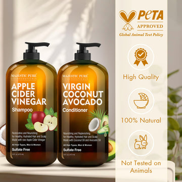 Detalle del acondicionador Majestic Pure dejando cabello sedoso