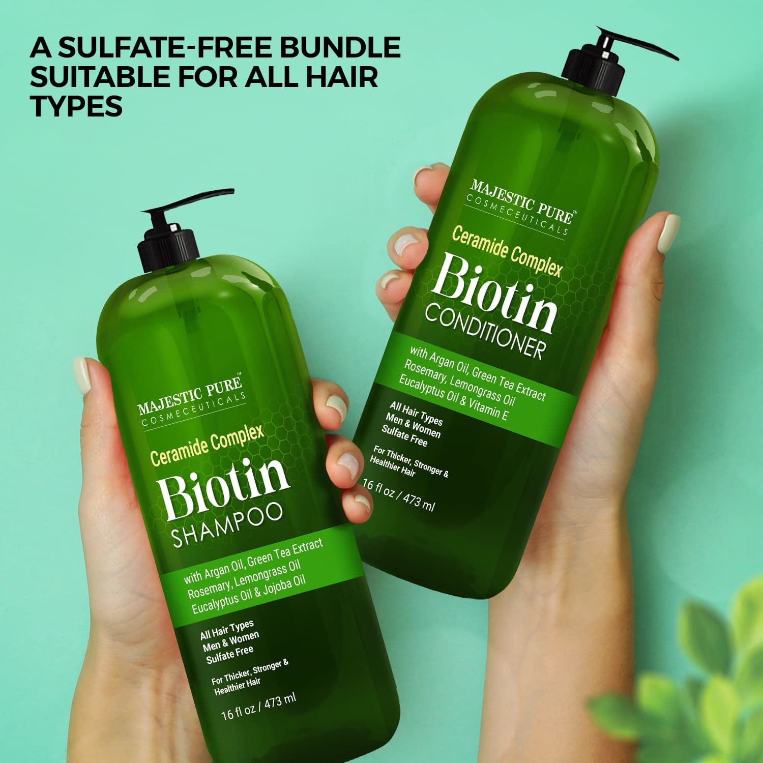 Acondicionador Majestic Pure Biotin, botella, uso diario para todo tipo de cabello.