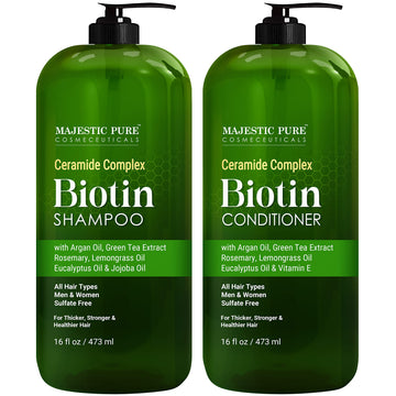 Majestic Pure Biotin Champú, botella frontal, para cabello más grueso.