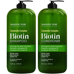 Majestic Pure Biotin Champú, botella frontal, para cabello más grueso.
