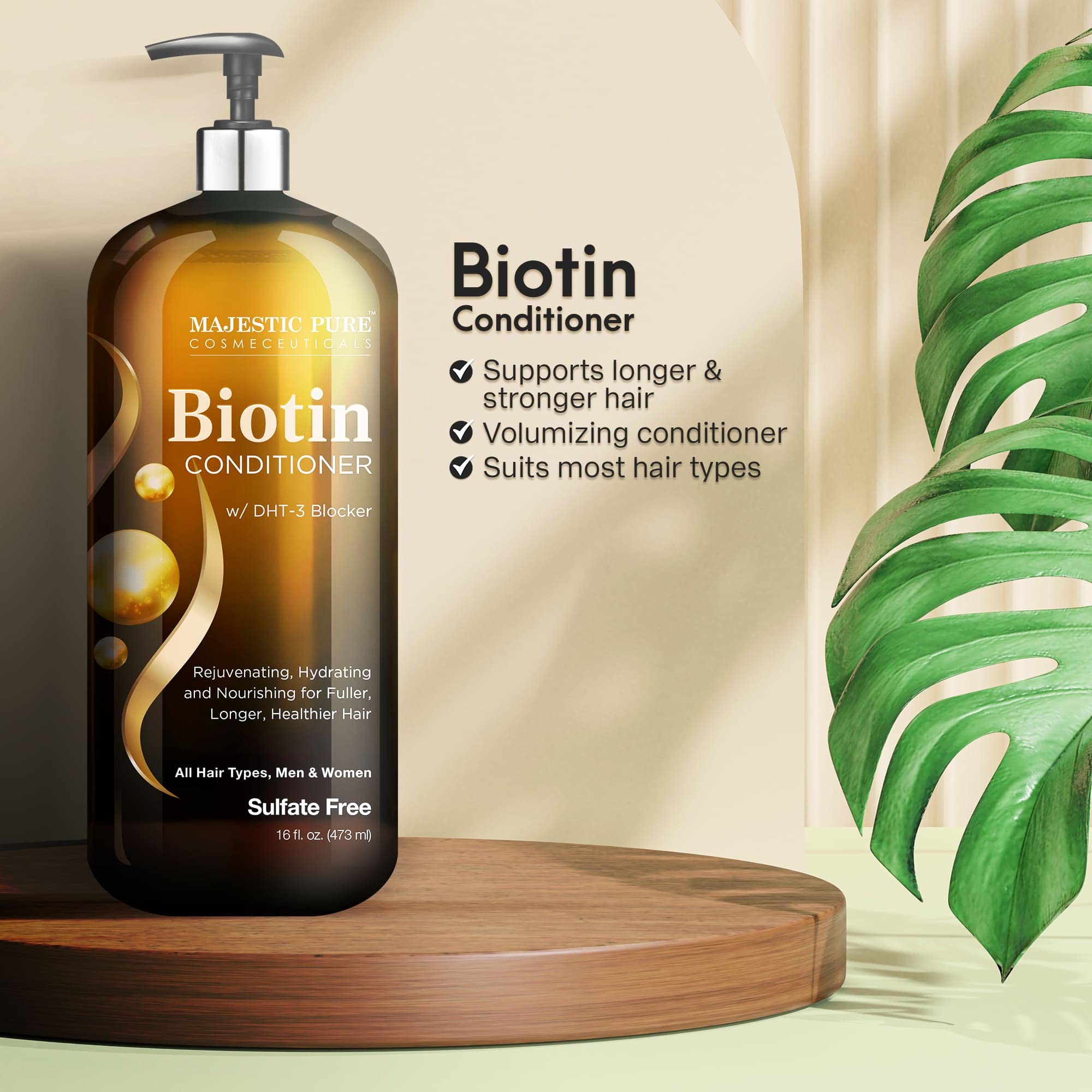 Majestic Pure Biotin Conditioner, frasco de 473 ml para todo tipo de cabello.