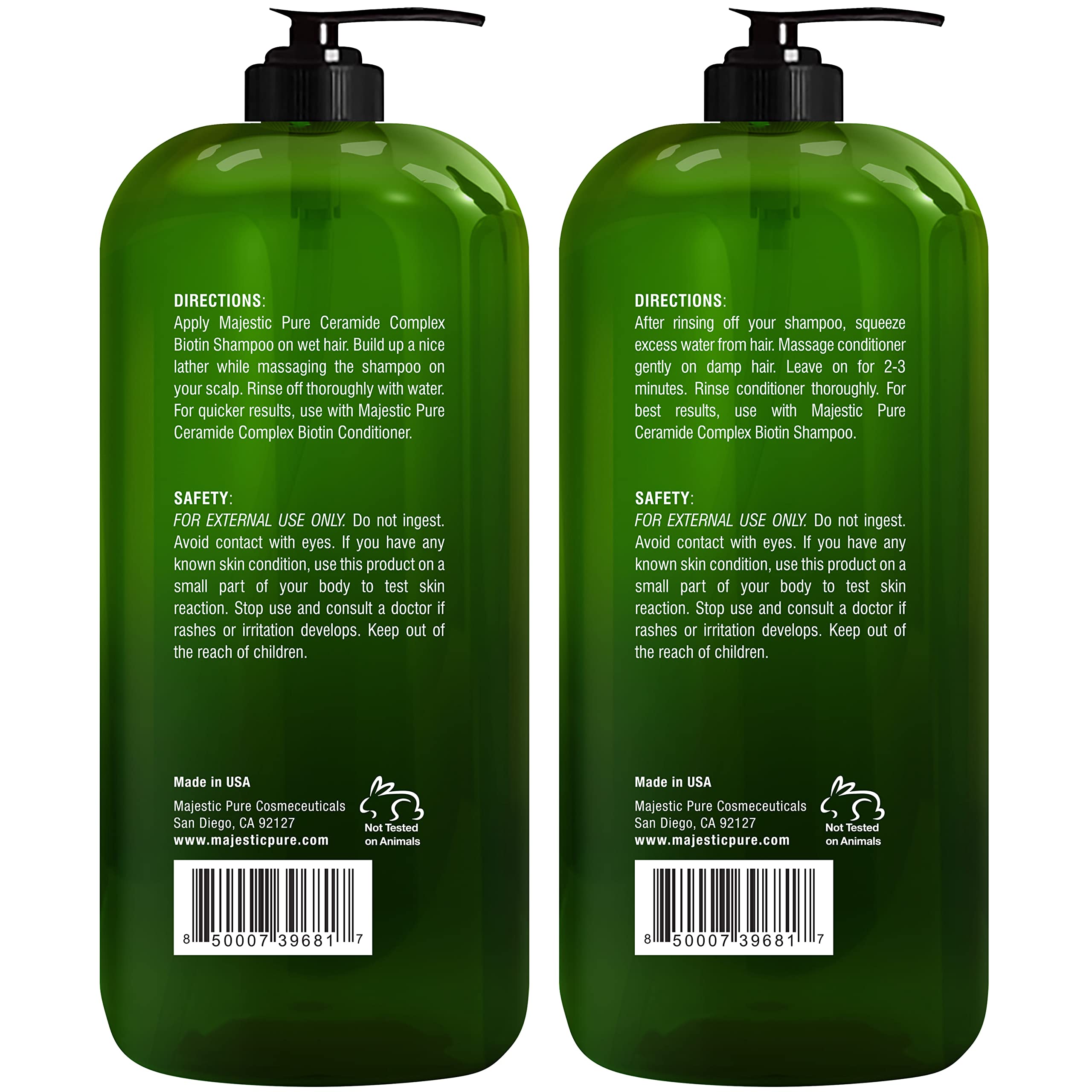 Etiqueta sin sulfatos de Majestic Pure Biotin, cuidado respetuoso del color.