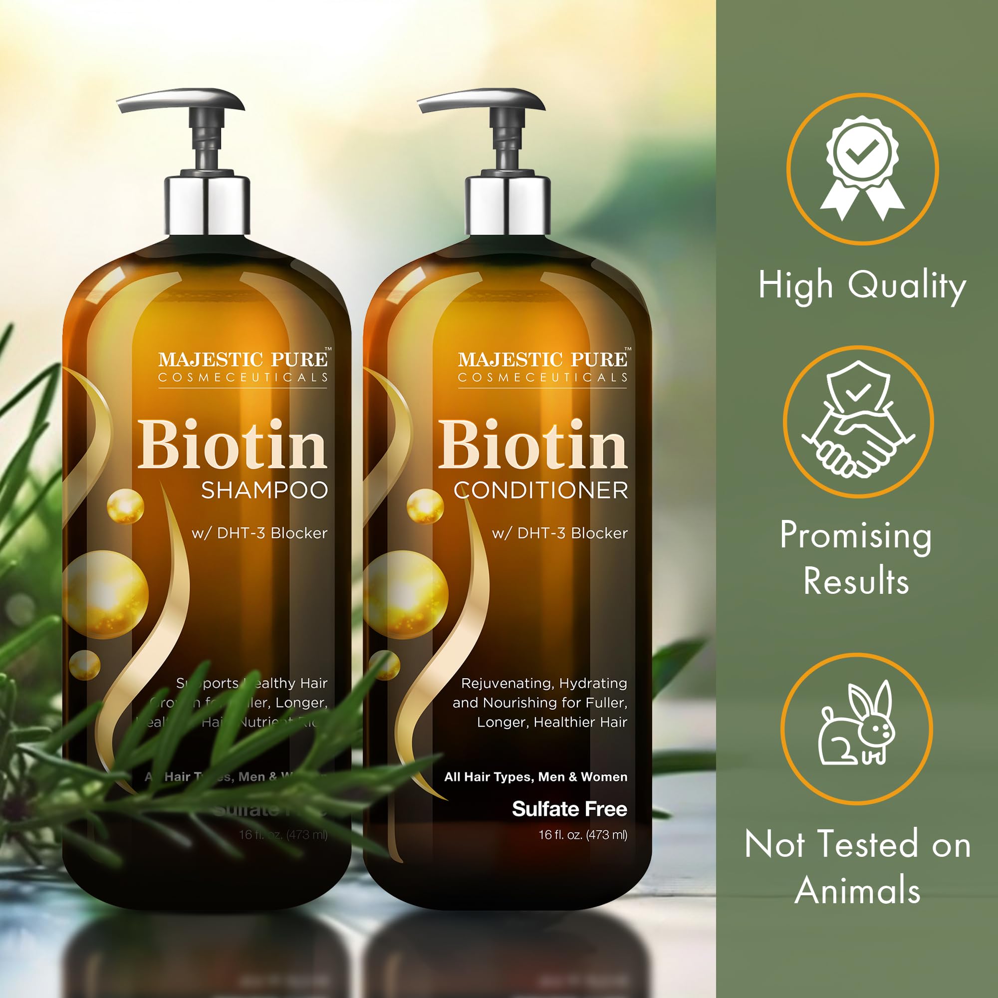 Envase 473 ml, Majestic Pure Biotina, práctico en casa.