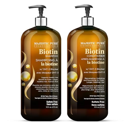 Majestic Pure Biotina, romero en primer plano, cuidado del cabello.
